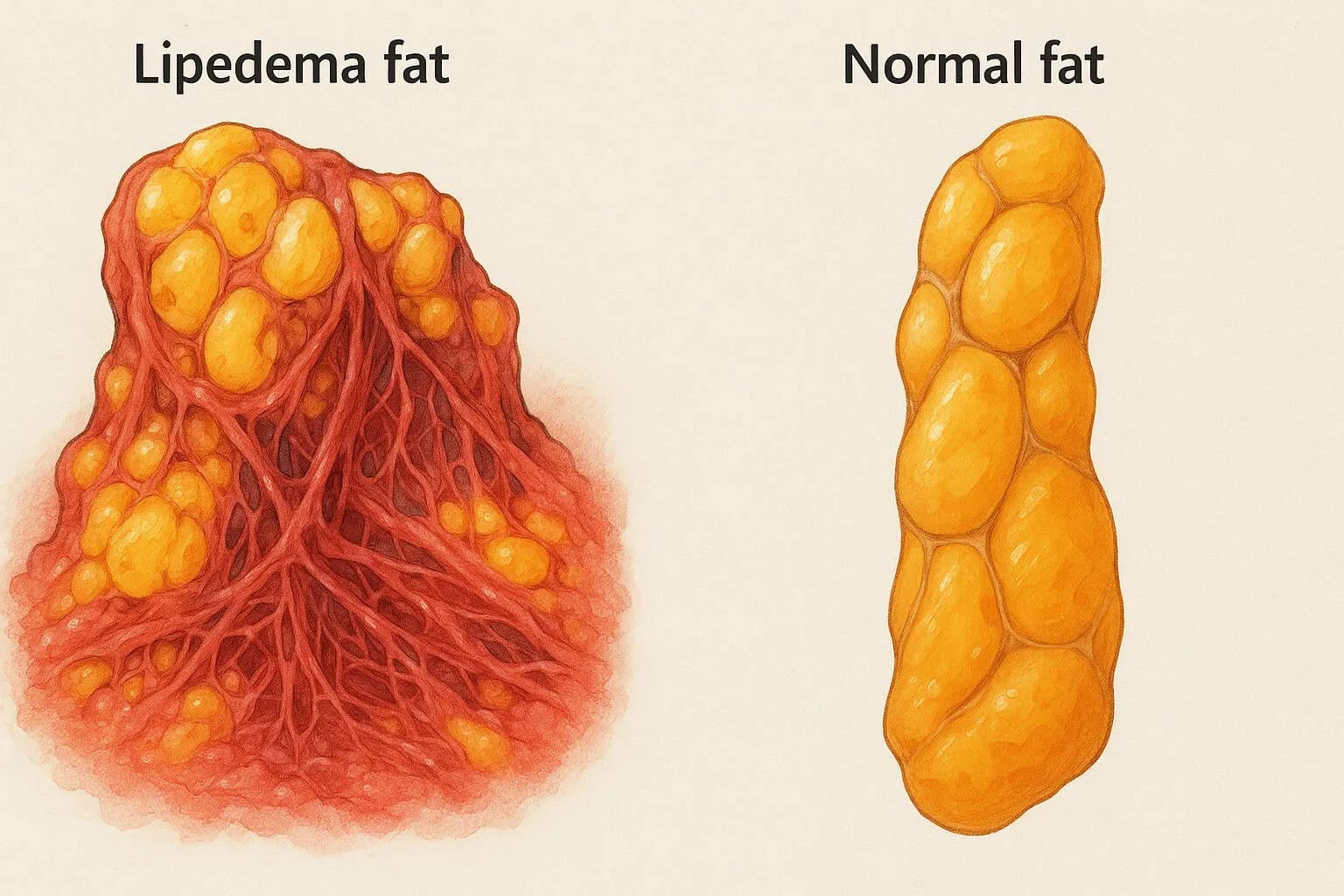Anatomical diagram of lipedema fat vs normal fat