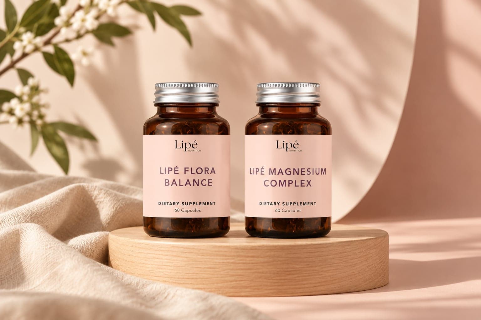Lipé Flora Balance and Lipé Magnesium Complex bottles
